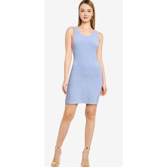 Abercrombie & Fitch Scuba Cross-Back Elevated Ribbed Knit Mini Dress Light Blue - Picture 2 of 13